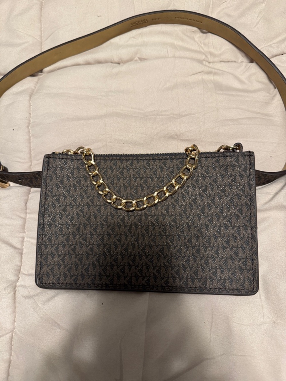 Michael Kors Brown Logo waist bag with Gold Chain